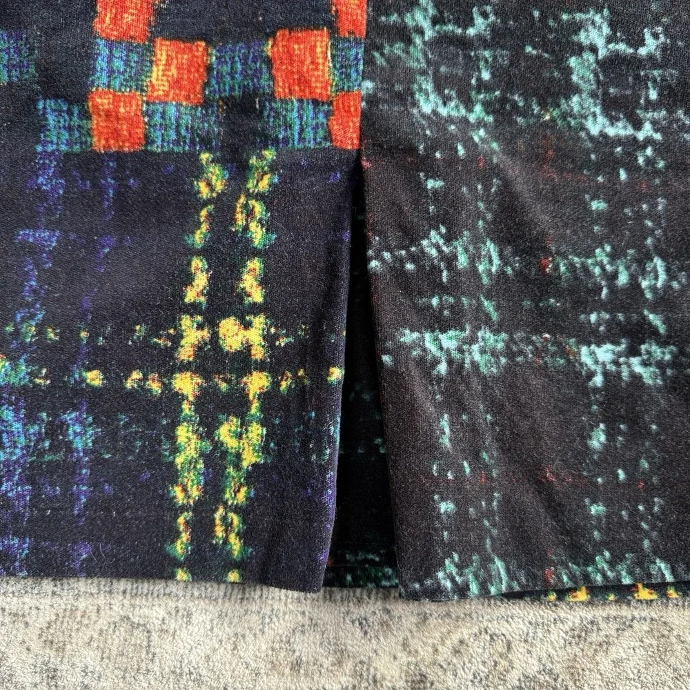 Linea‎ Domani Patchwork Skirt 10 Abstract Plaid Multicolor Pencil Midi Academia